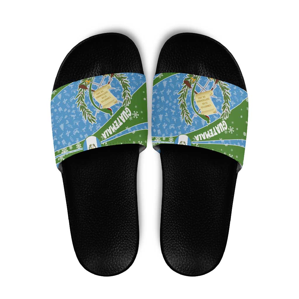 Guatemala Christmas Slide Sandals with Blue Green Christmas Quetzal Bird Gift and Coat of Arms TS04