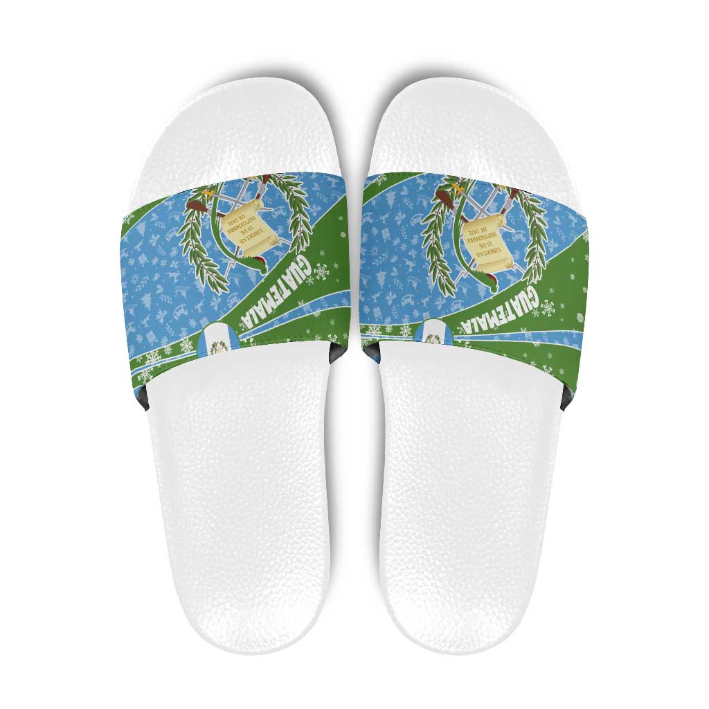 Guatemala Christmas Slide Sandals with Blue Green Christmas Quetzal Bird Gift and Coat of Arms TS04