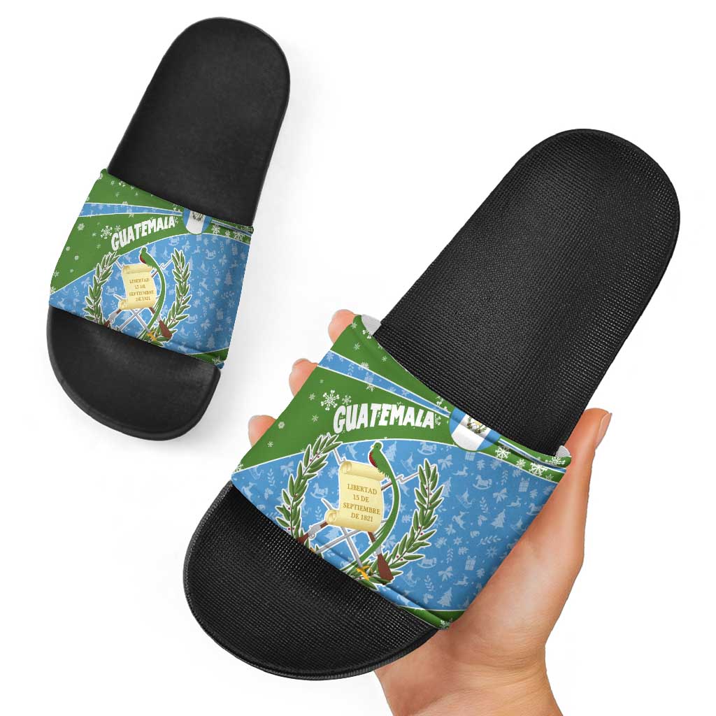 Guatemala Christmas Slide Sandals with Blue Green Christmas Quetzal Bird Gift and Coat of Arms TS04