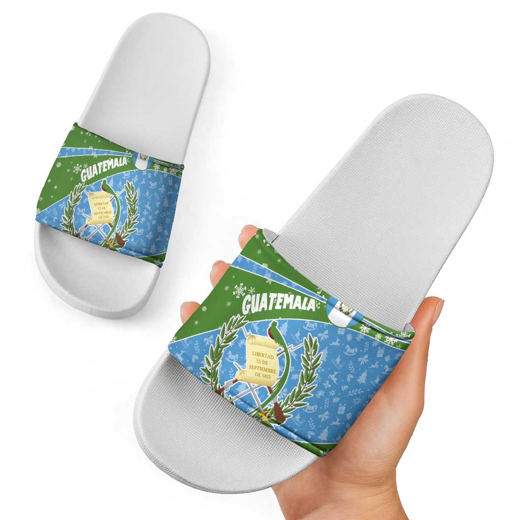 Guatemala Christmas Slide Sandals with Blue Green Christmas Quetzal Bird Gift and Coat of Arms TS04