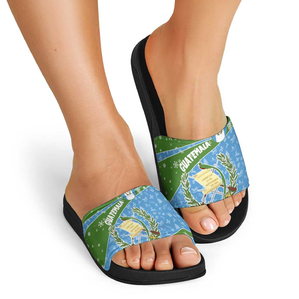 Guatemala Christmas Slide Sandals with Blue Green Christmas Quetzal Bird Gift and Coat of Arms TS04