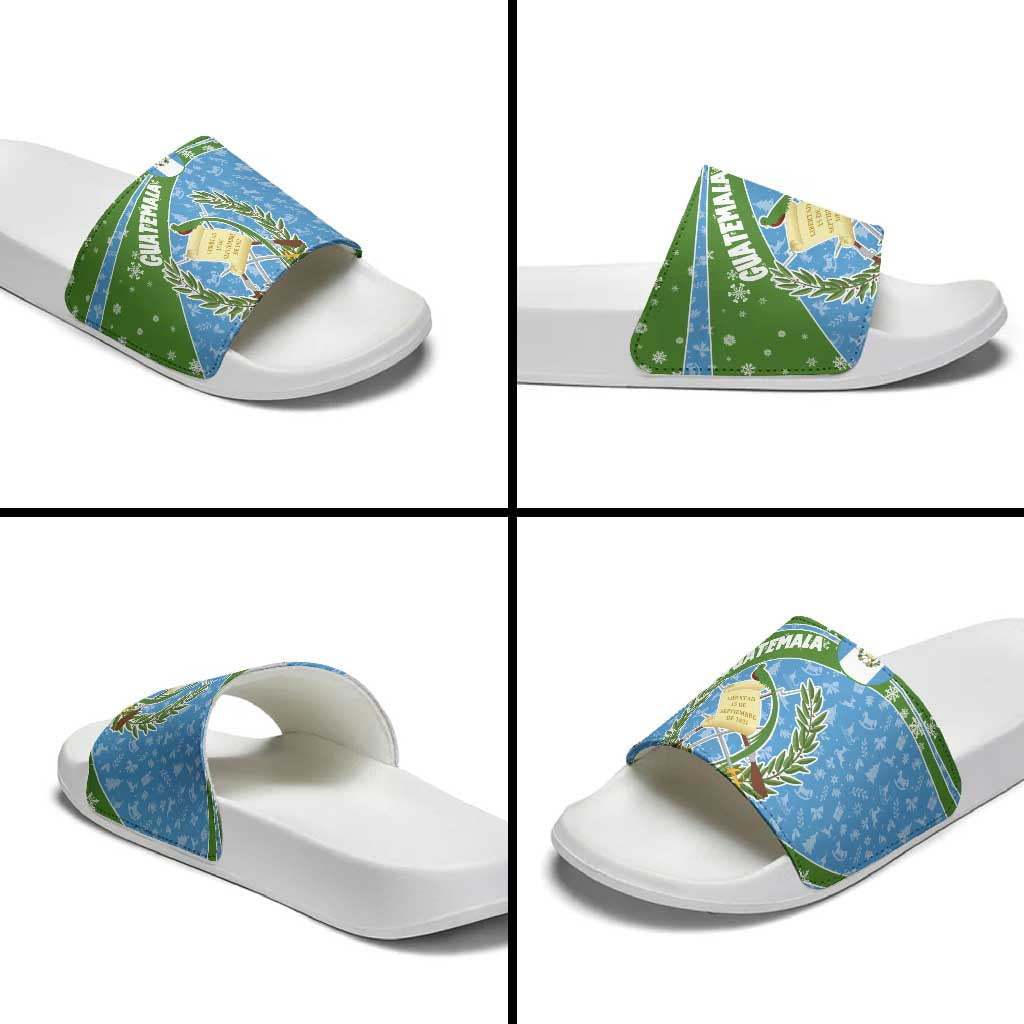 Guatemala Christmas Slide Sandals with Blue Green Christmas Quetzal Bird Gift and Coat of Arms TS04