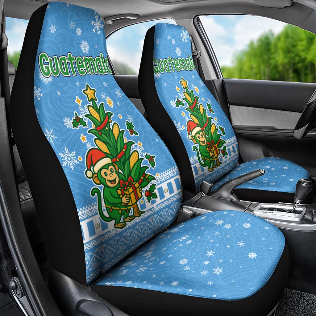 Guatemala Christmas Car Seat Cover with Blue Christmas Monkey Tree Snowman and Snowflake TS04