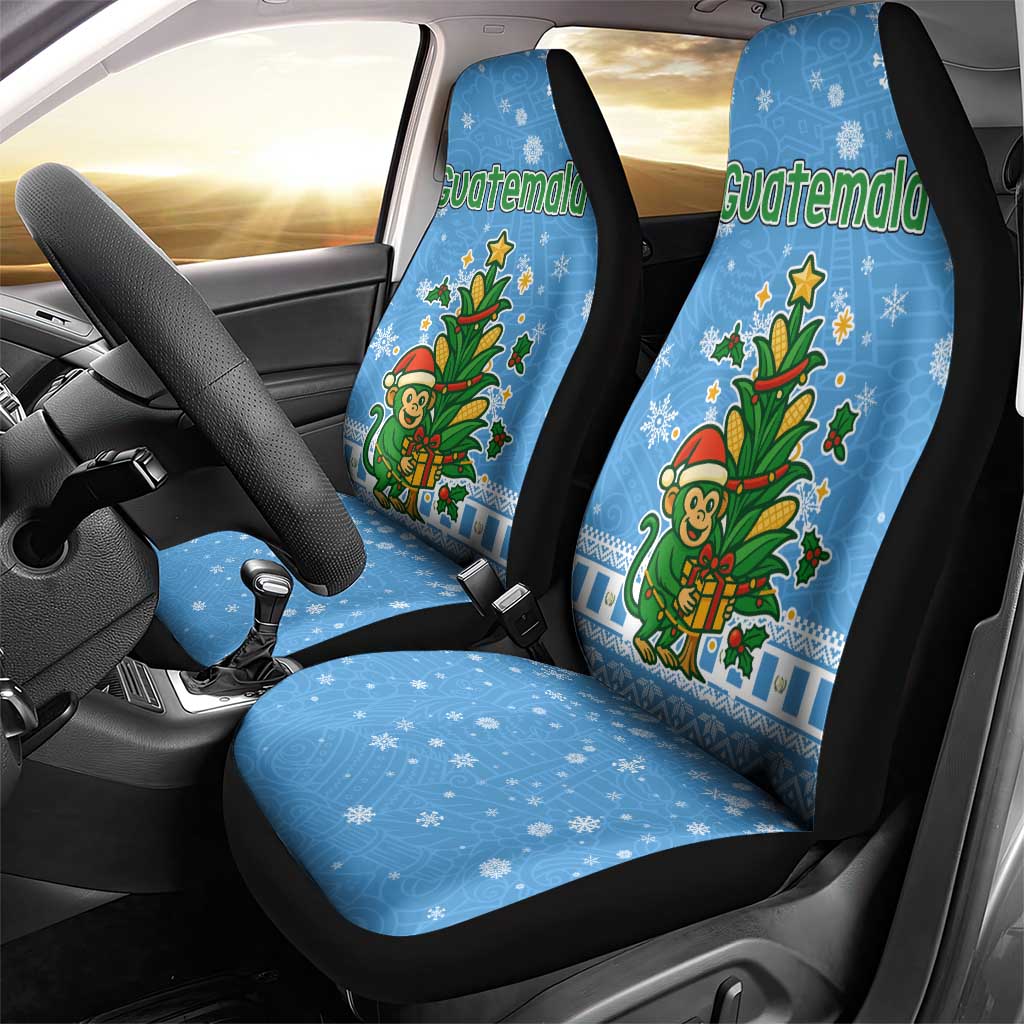 Guatemala Christmas Car Seat Cover with Blue Christmas Monkey Tree Snowman and Snowflake TS04