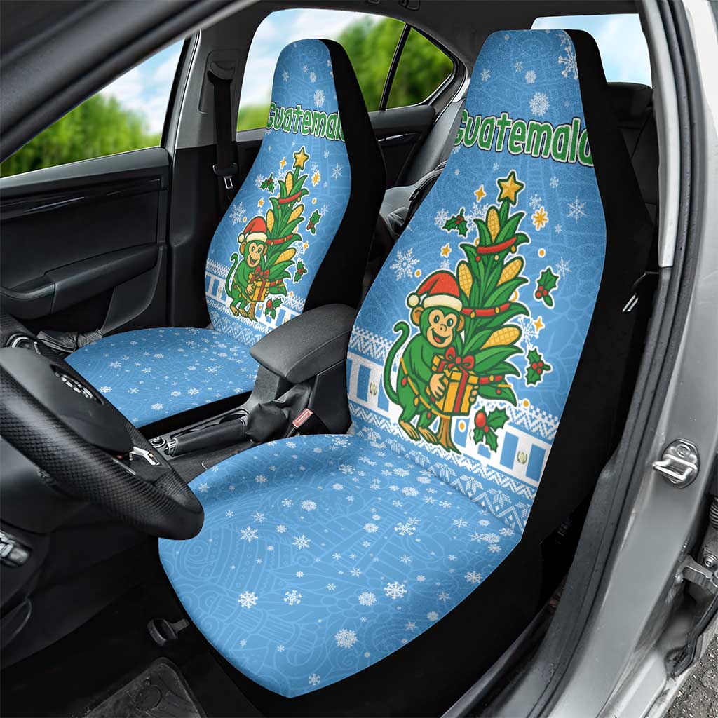 Guatemala Christmas Car Seat Cover with Blue Christmas Monkey Tree Snowman and Snowflake TS04