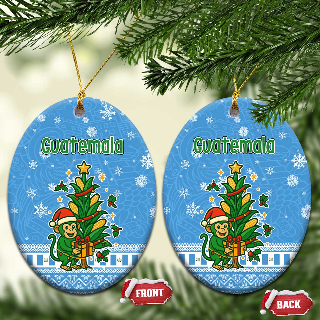 Guatemala Christmas Ceramic Ornament with Blue Christmas Monkey Tree Snowman and Snowflake TS04