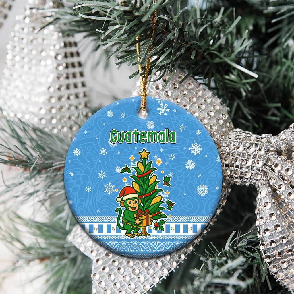 Guatemala Christmas Ceramic Ornament with Blue Christmas Monkey Tree Snowman and Snowflake TS04
