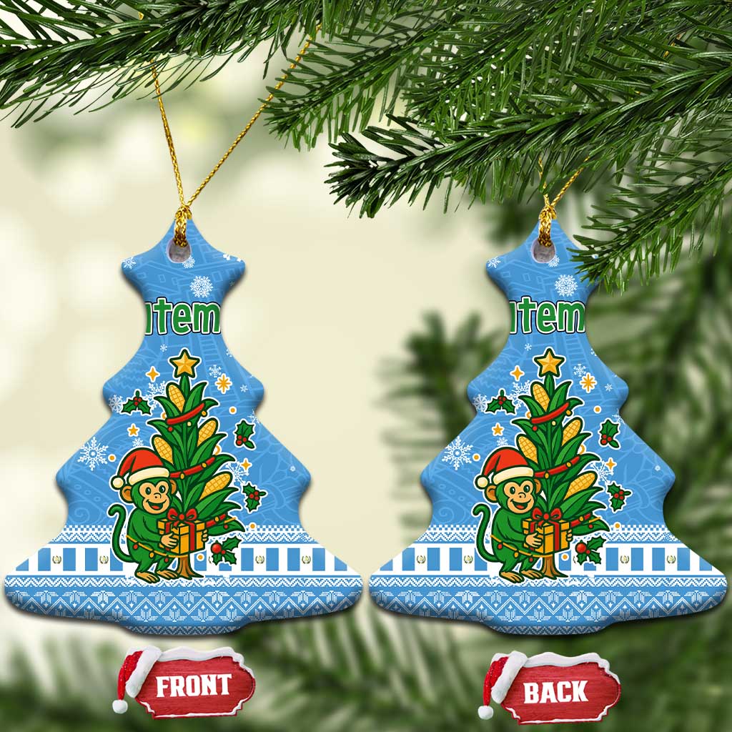 Guatemala Christmas Ceramic Ornament with Blue Christmas Monkey Tree Snowman and Snowflake TS04