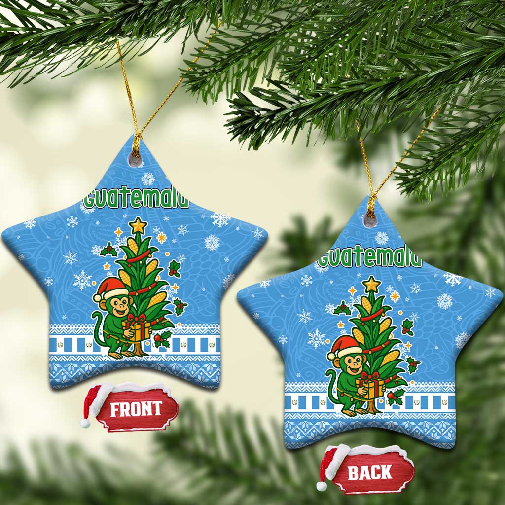 Guatemala Christmas Ceramic Ornament with Blue Christmas Monkey Tree Snowman and Snowflake TS04