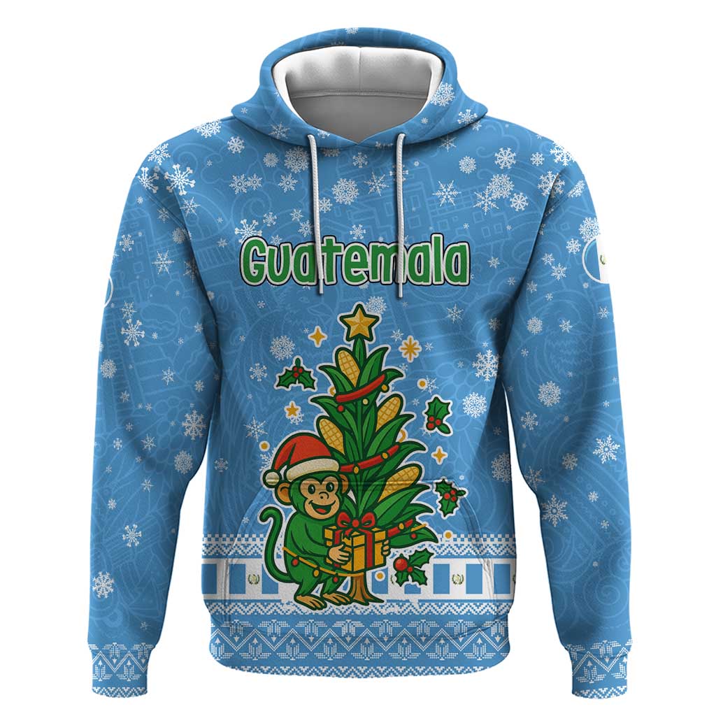 Guatemala Christmas Hoodie with Blue Christmas Monkey Tree Snowman and Snowflake TS04