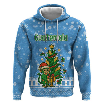 Guatemala Christmas Hoodie with Blue Christmas Monkey Tree Snowman and Snowflake TS04
