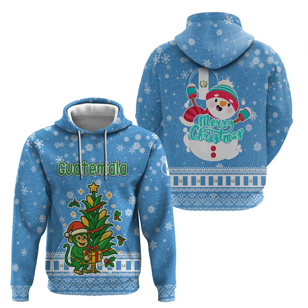 Guatemala Christmas Hoodie with Blue Christmas Monkey Tree Snowman and Snowflake TS04