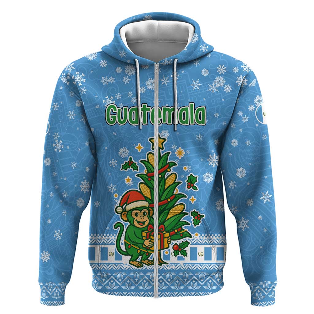Guatemala Christmas Hoodie with Blue Christmas Monkey Tree Snowman and Snowflake TS04