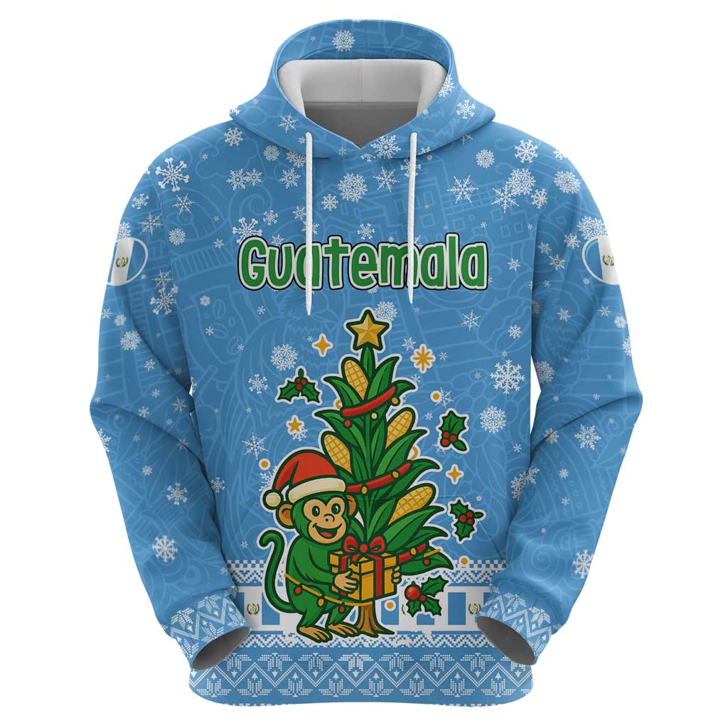 Guatemala Christmas Hoodie with Blue Christmas Monkey Tree Snowman and Snowflake TS04