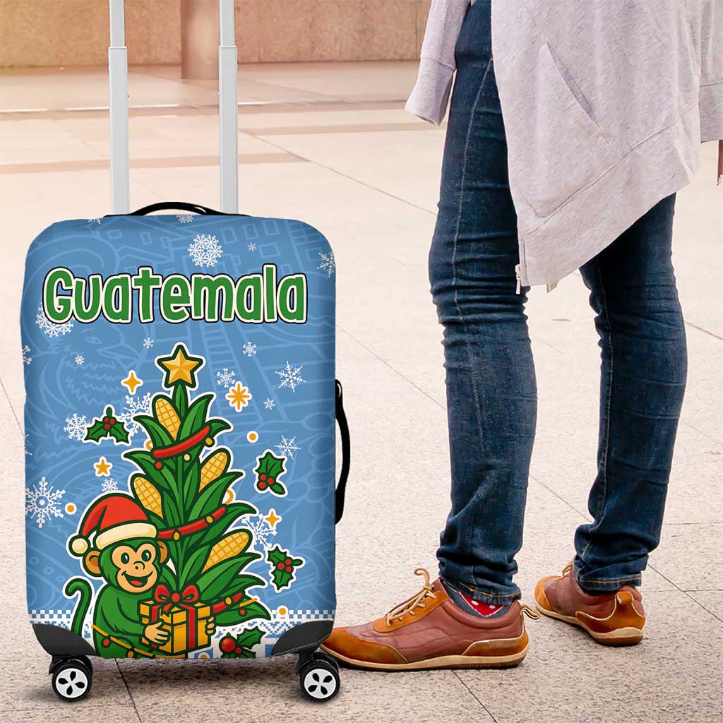 Guatemala Christmas Luggage Cover with Blue Christmas Monkey Tree Snowman and Snowflake TS04
