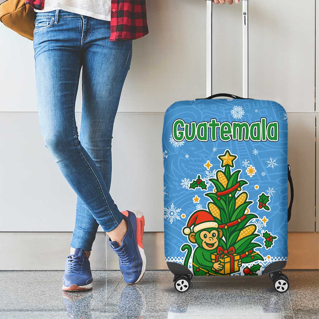 Guatemala Christmas Luggage Cover with Blue Christmas Monkey Tree Snowman and Snowflake TS04