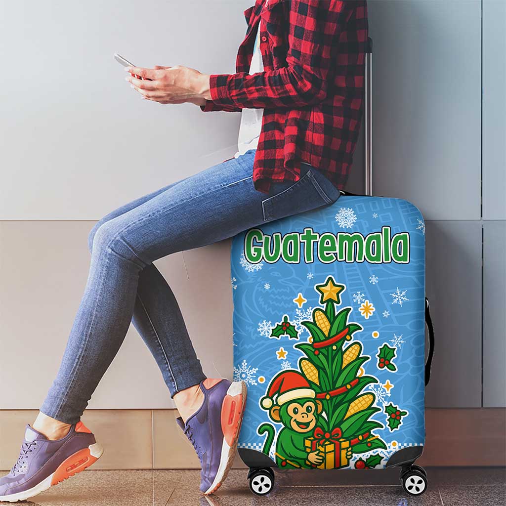 Guatemala Christmas Luggage Cover with Blue Christmas Monkey Tree Snowman and Snowflake TS04