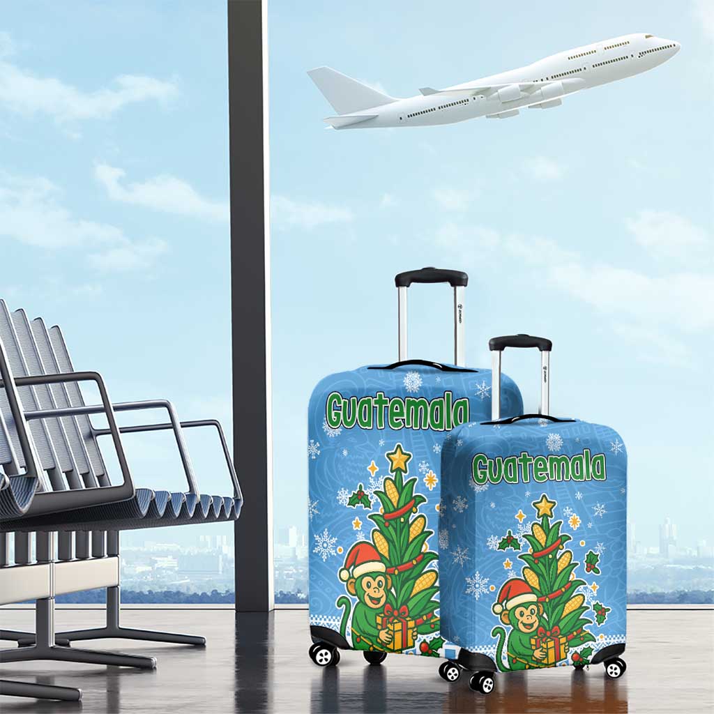 Guatemala Christmas Luggage Cover with Blue Christmas Monkey Tree Snowman and Snowflake TS04