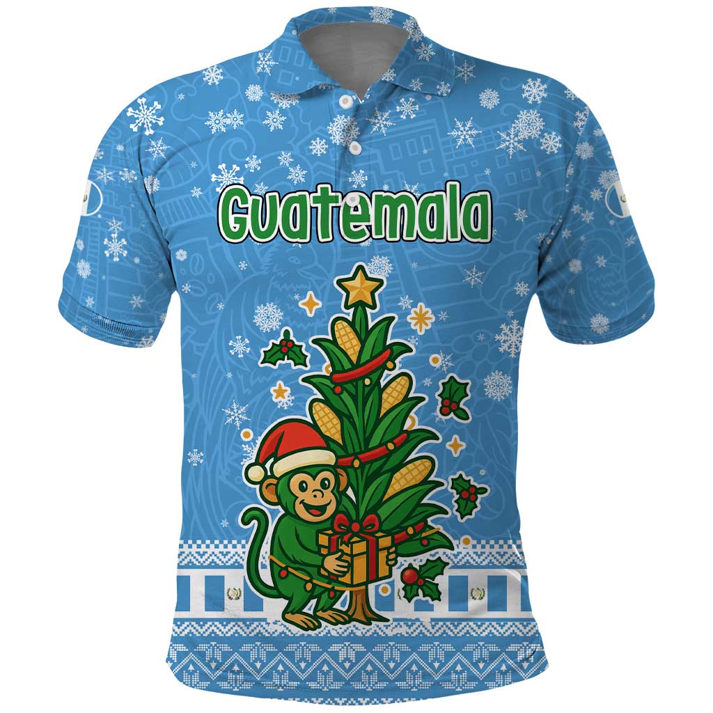 Guatemala Christmas Polo Shirt with Blue Christmas Monkey Tree Snowman and Snowflake TS04