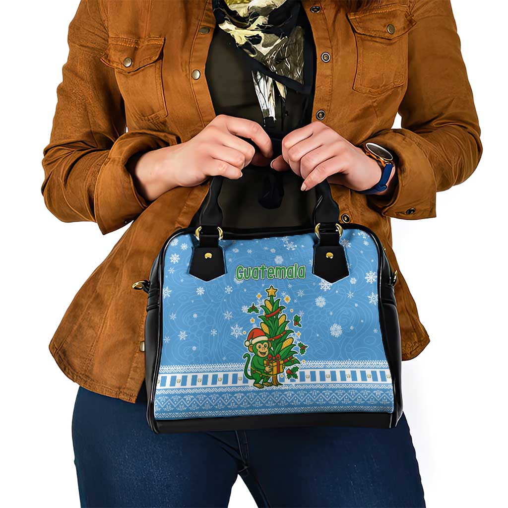 Guatemala Christmas Shoulder Handbag with Blue Christmas Monkey Tree Snowman and Snowflake TS04