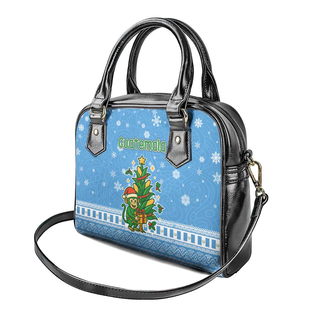 Guatemala Christmas Shoulder Handbag with Blue Christmas Monkey Tree Snowman and Snowflake TS04