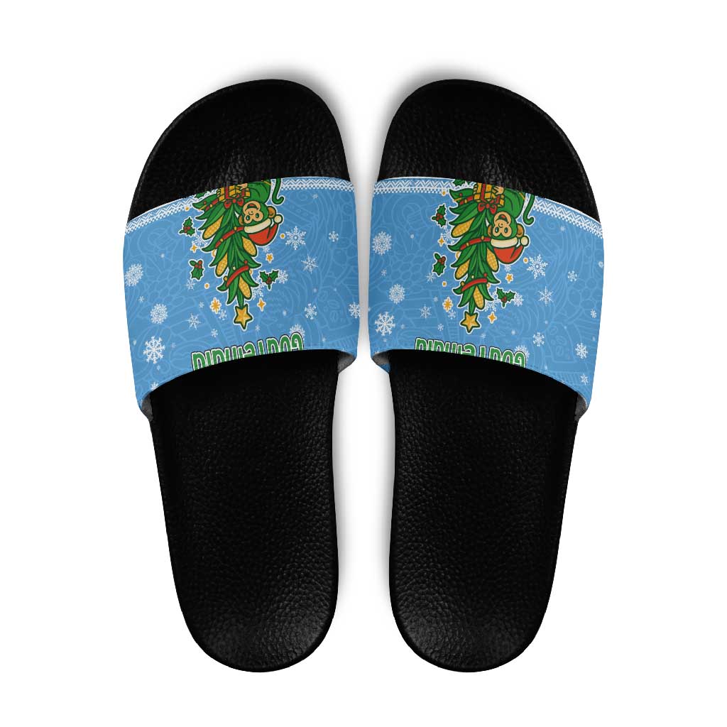 Guatemala Christmas Slide Sandals with Blue Christmas Monkey Tree Snowman and Snowflake TS04