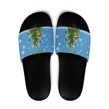 Guatemala Christmas Slide Sandals with Blue Christmas Monkey Tree Snowman and Snowflake TS04