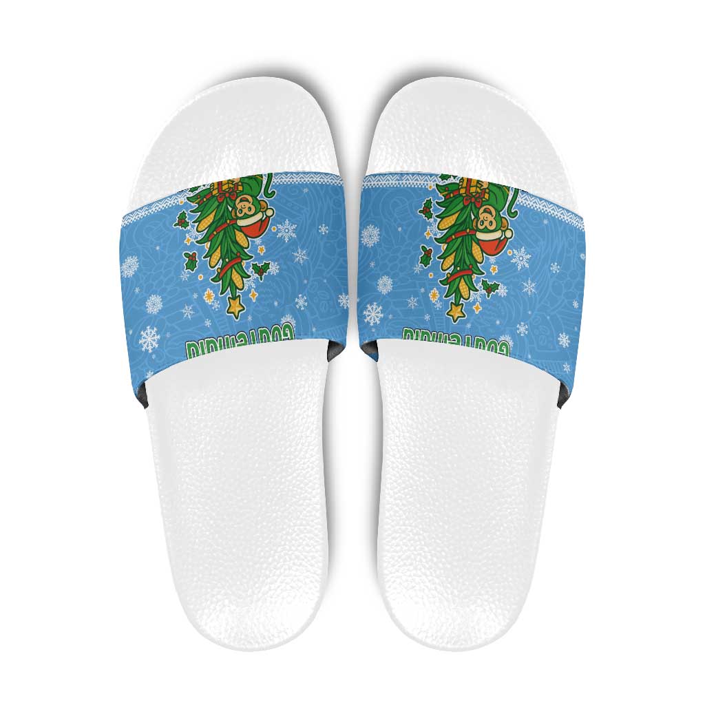 Guatemala Christmas Slide Sandals with Blue Christmas Monkey Tree Snowman and Snowflake TS04