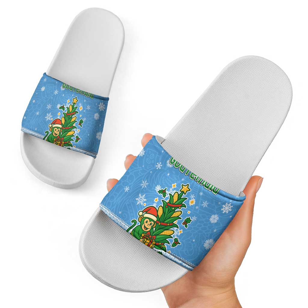 Guatemala Christmas Slide Sandals with Blue Christmas Monkey Tree Snowman and Snowflake TS04