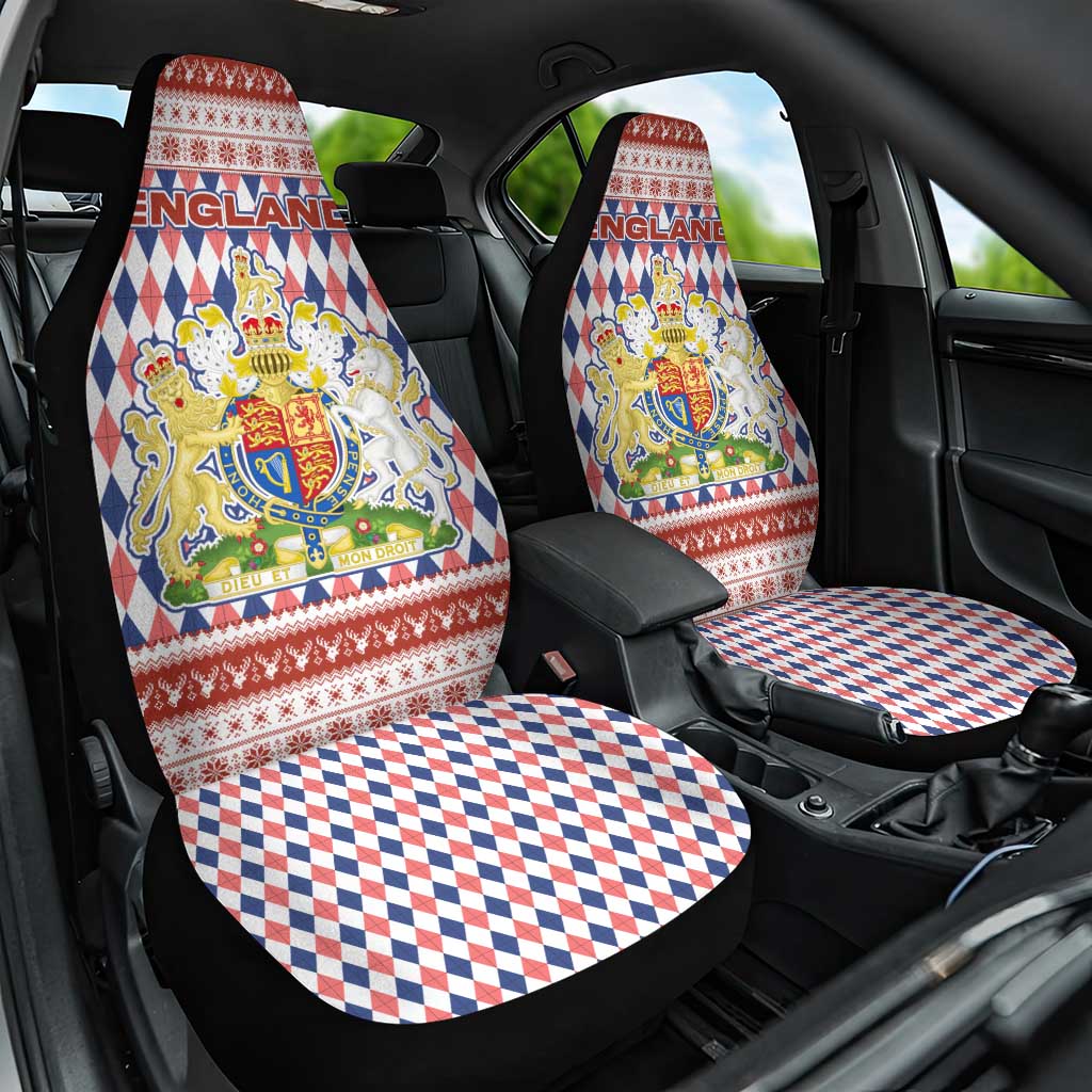 England Christmas Car Seat Cover with Red Blue White Diamond Pattern Santa and Coat of Arms TS04