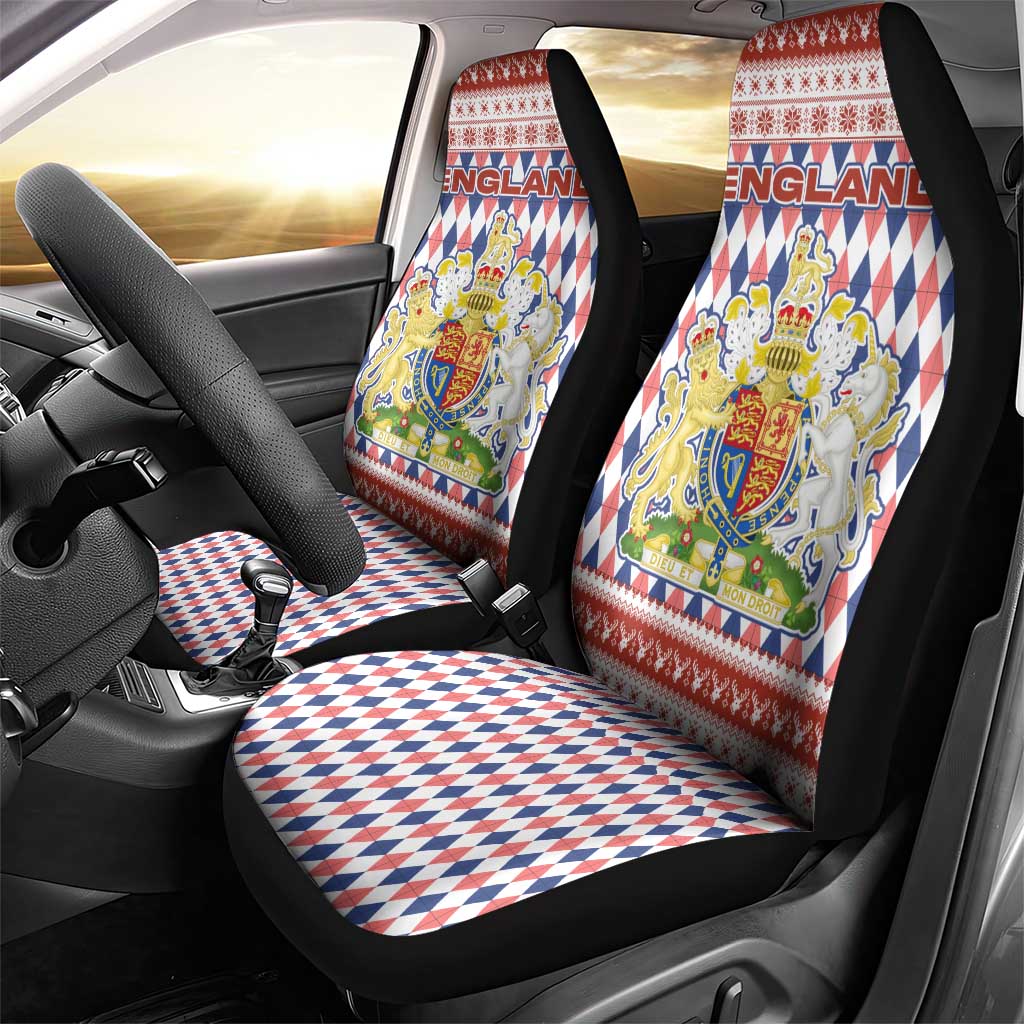 England Christmas Car Seat Cover with Red Blue White Diamond Pattern Santa and Coat of Arms TS04