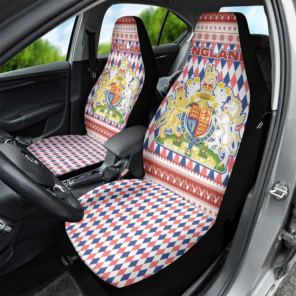 England Christmas Car Seat Cover with Red Blue White Diamond Pattern Santa and Coat of Arms TS04