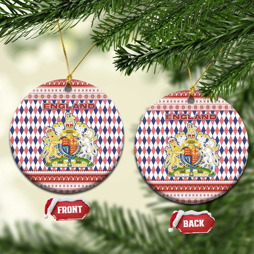 England Christmas Ceramic Ornament with Red Blue White Diamond Pattern Santa and Coat of Arms TS04