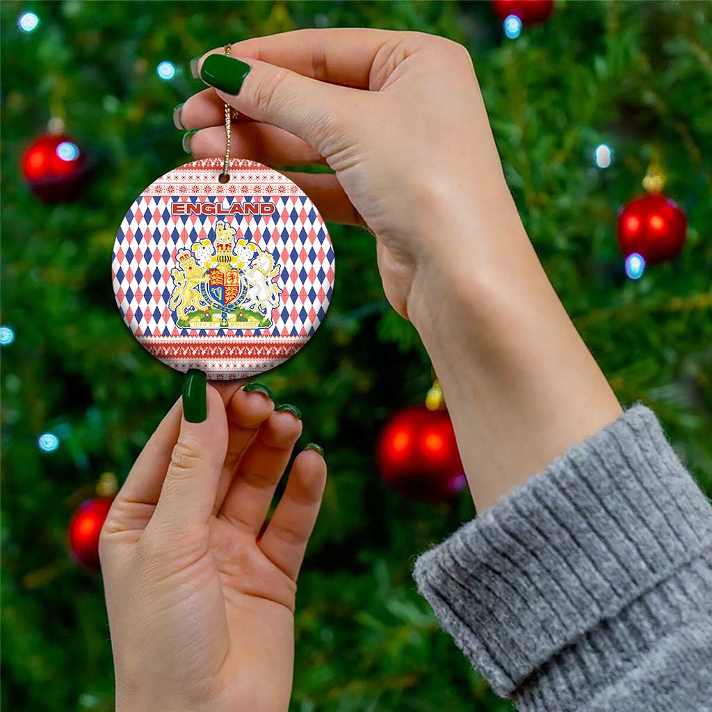 England Christmas Ceramic Ornament with Red Blue White Diamond Pattern Santa and Coat of Arms TS04