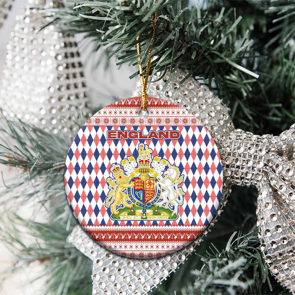 England Christmas Ceramic Ornament with Red Blue White Diamond Pattern Santa and Coat of Arms TS04