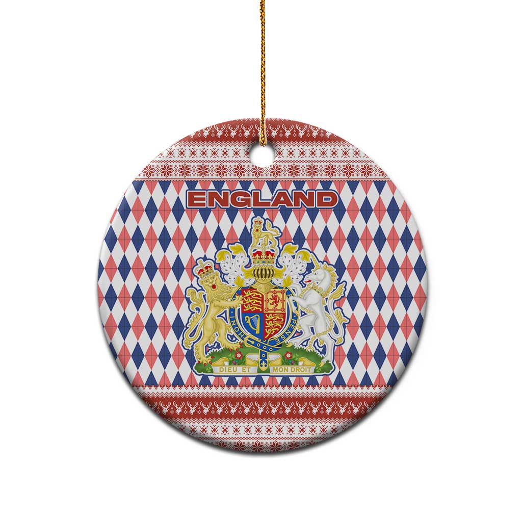 England Christmas Ceramic Ornament with Red Blue White Diamond Pattern Santa and Coat of Arms TS04