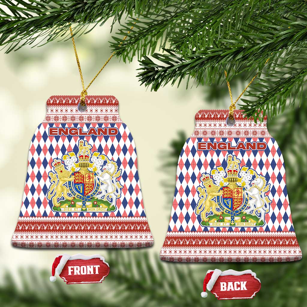 England Christmas Ceramic Ornament with Red Blue White Diamond Pattern Santa and Coat of Arms TS04