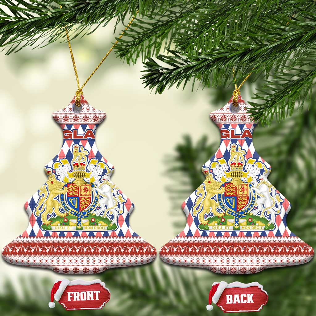 England Christmas Ceramic Ornament with Red Blue White Diamond Pattern Santa and Coat of Arms TS04