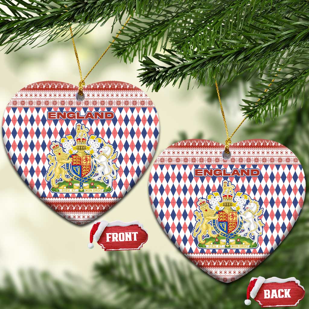 England Christmas Ceramic Ornament with Red Blue White Diamond Pattern Santa and Coat of Arms TS04