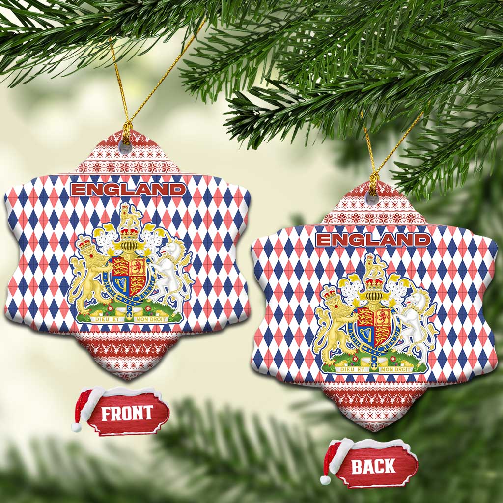 England Christmas Ceramic Ornament with Red Blue White Diamond Pattern Santa and Coat of Arms TS04