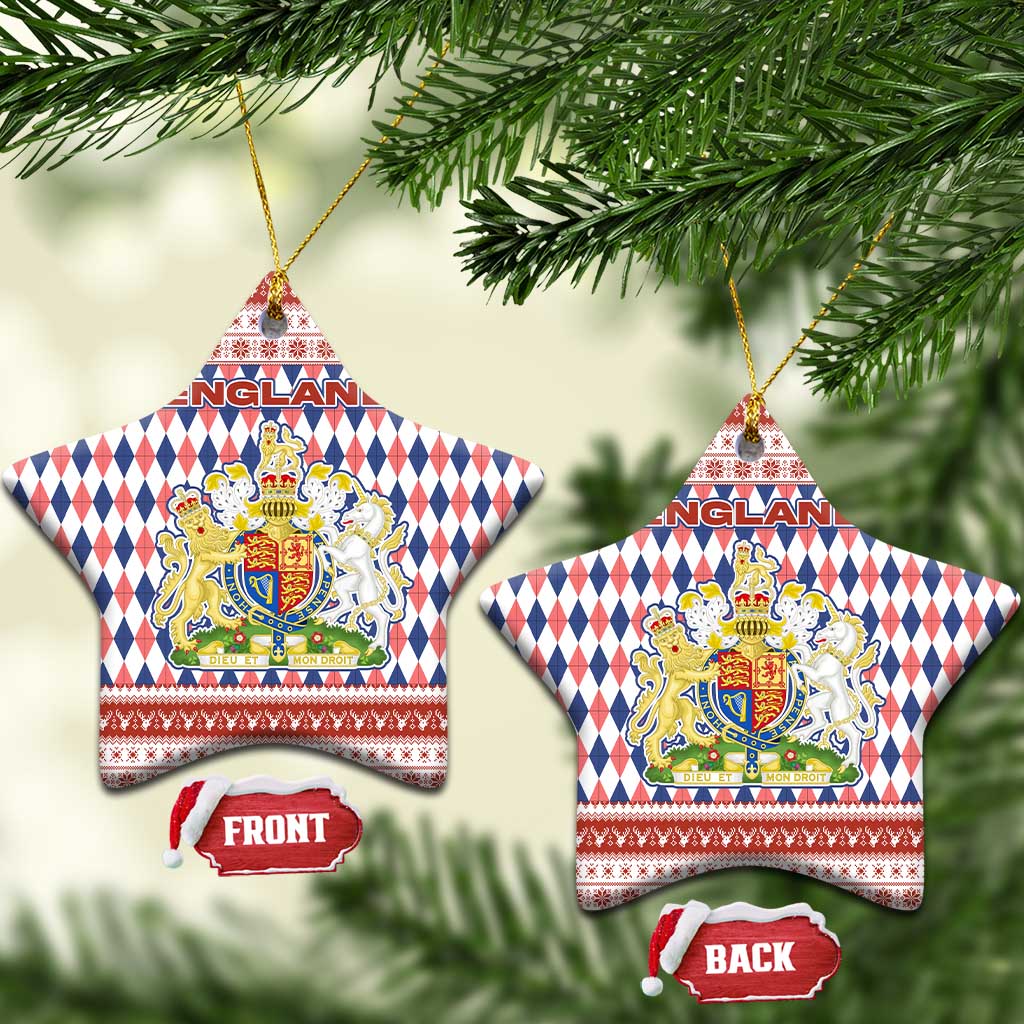 England Christmas Ceramic Ornament with Red Blue White Diamond Pattern Santa and Coat of Arms TS04