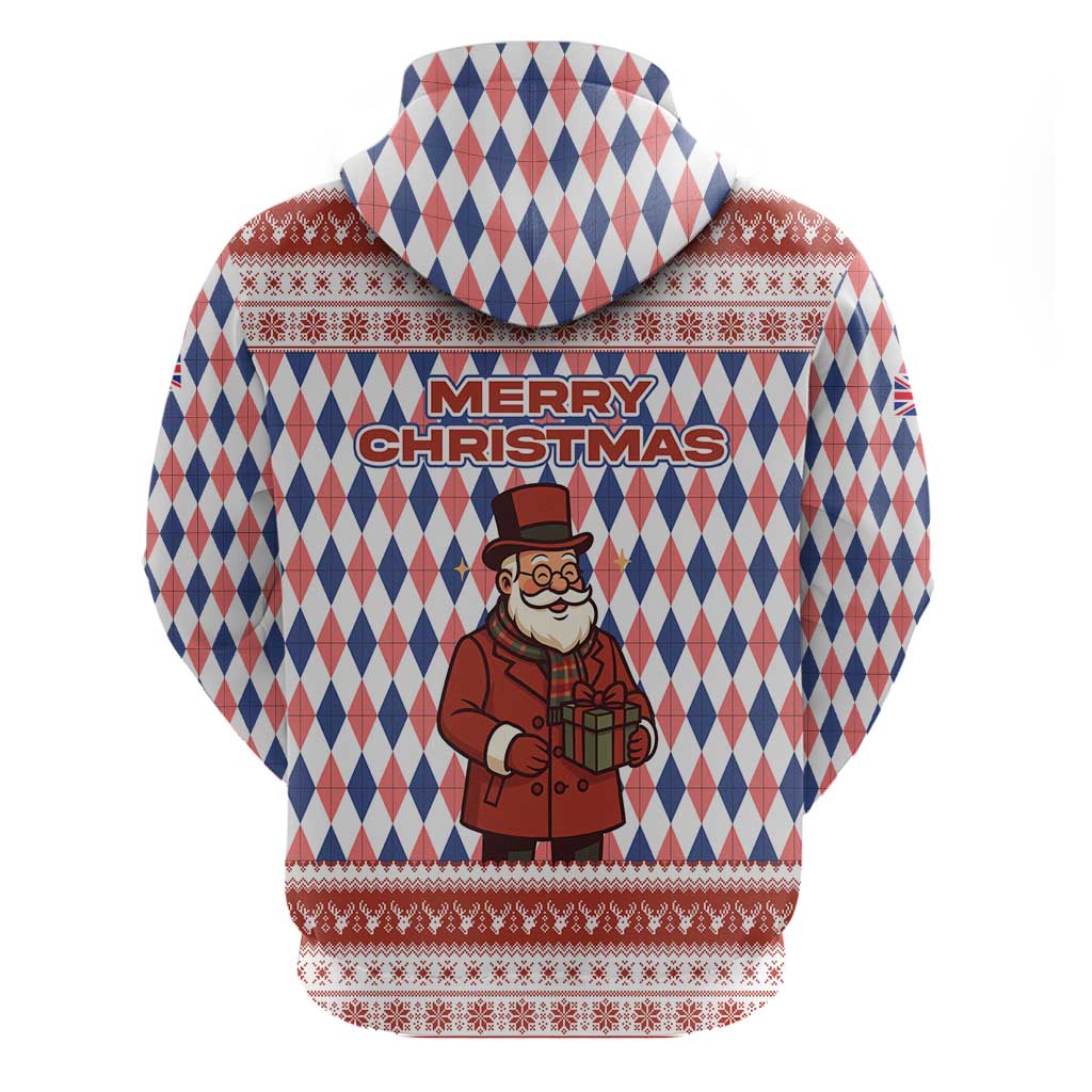 England Christmas Hoodie with Red Blue White Diamond Pattern Santa and Coat of Arms TS04