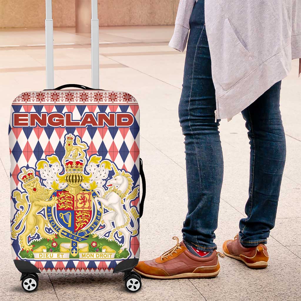 England Christmas Luggage Cover with Red Blue White Diamond Pattern Santa and Coat of Arms TS04