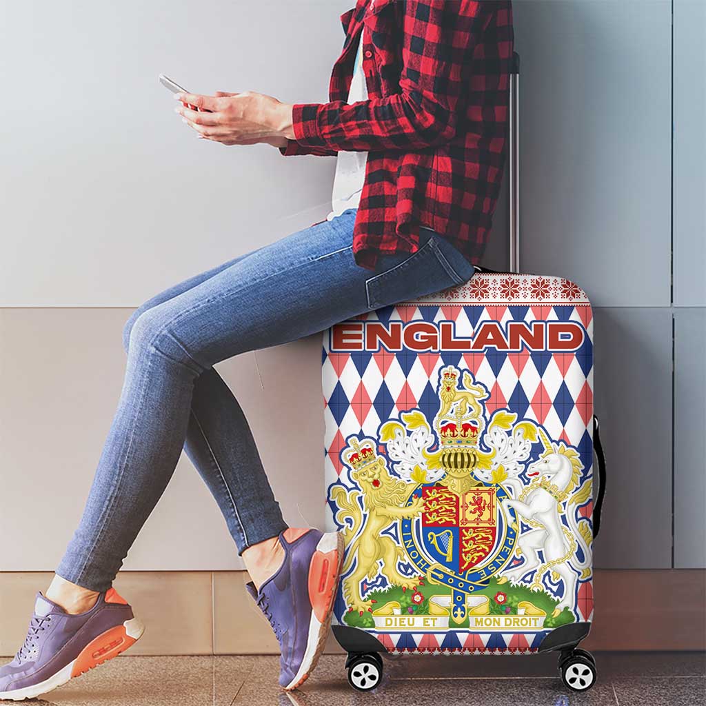 England Christmas Luggage Cover with Red Blue White Diamond Pattern Santa and Coat of Arms TS04