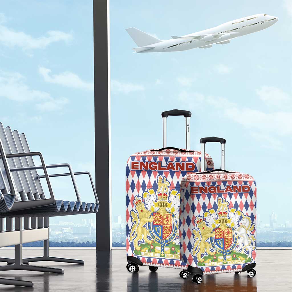 England Christmas Luggage Cover with Red Blue White Diamond Pattern Santa and Coat of Arms TS04