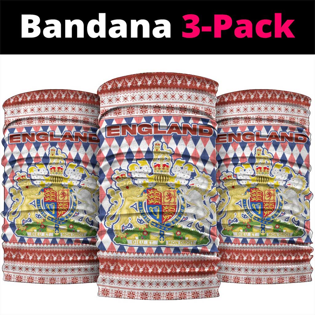 England Christmas Neck Gaiter with Red Blue White Diamond Pattern Santa and Coat of Arms TS04