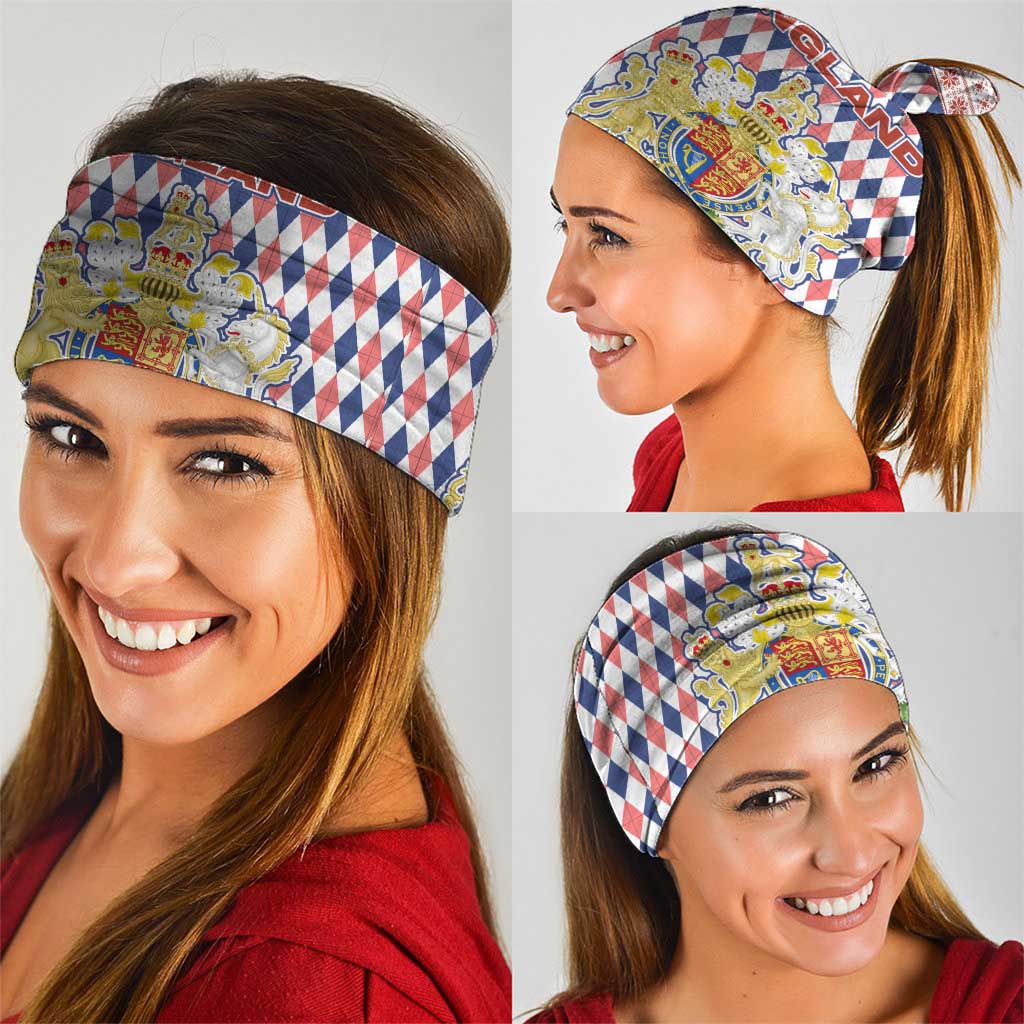 England Christmas Neck Gaiter with Red Blue White Diamond Pattern Santa and Coat of Arms TS04