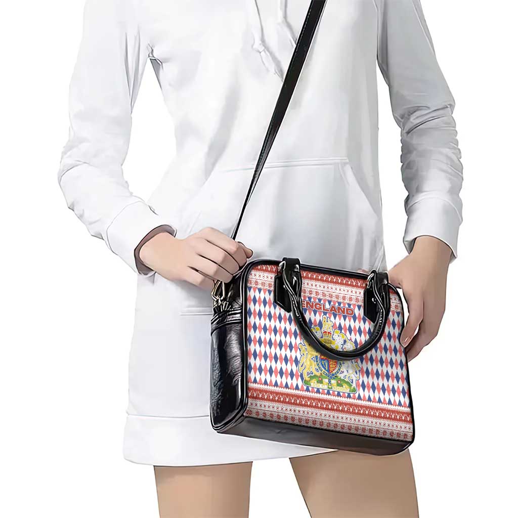 England Christmas Shoulder Handbag with Red Blue White Diamond Pattern Santa and Coat of Arms TS04