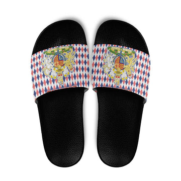 England Christmas Slide Sandals with Red Blue White Diamond Pattern Santa and Coat of Arms TS04