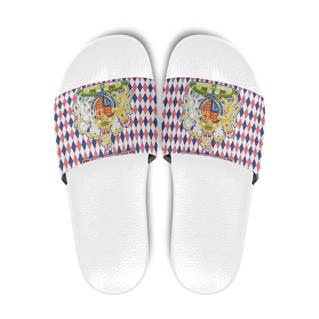 England Christmas Slide Sandals with Red Blue White Diamond Pattern Santa and Coat of Arms TS04